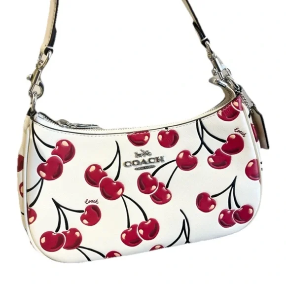 🍒COACH Cherry Print Teri Shoulder Bag in Silver Chalk Multi MSRP $398🍒 - Picture 4 of 9